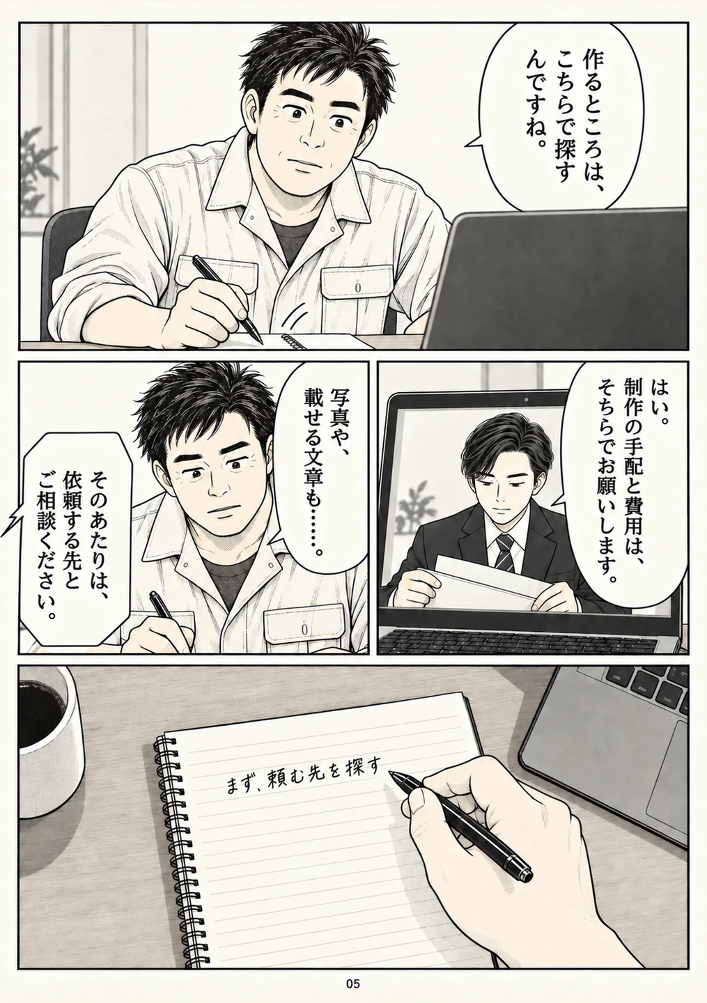 第5ページ。提案の実行は、探すところから支払いまで主人公側に残る。